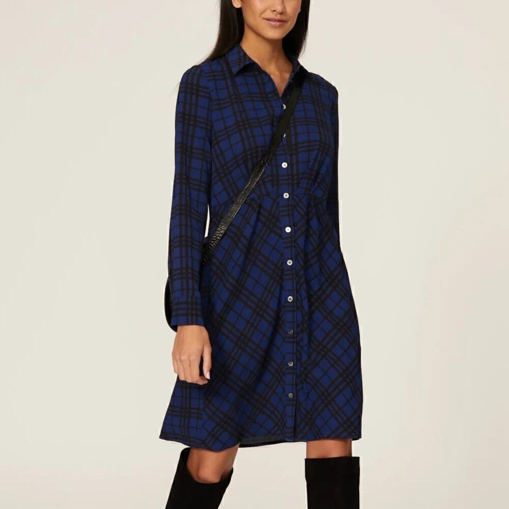 Thakoon Dress Plaid Button Front Long Sleeve A-Line Shirtdress Blue 4